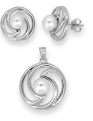 Sterling Silver and Freshwater Pearl Earring and Pendant Set