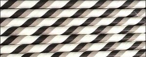 Paper Straws 8" - Pack of 50 Black and Grey Stripe by Retro Sally