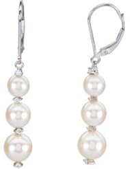5.5-8mm Three-Pearl Drop Cultured Pearl Earrings (Silver/Fresh) - White