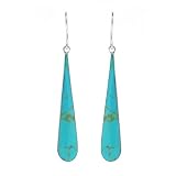 Sterling Silver Turquoise Inlay Long Teardrop Earrings