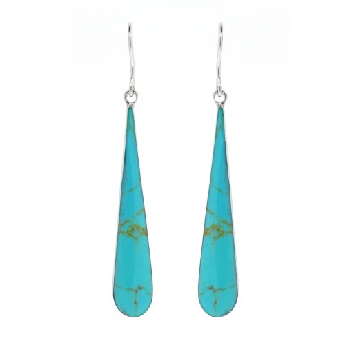 Sterling Silver Turquoise Inlay Long Teardrop Earrings
