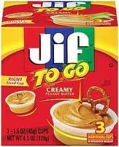Jif To Go Creamy Peanut Butter Cups 3 at 1.5 oz each Pack of 8 = 24 Total
