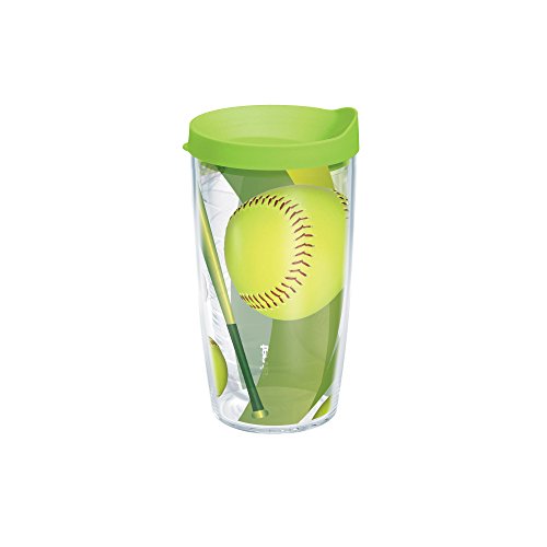 Tervis Softball Wrap Bottle with Lime Green Lid, 16-Ounce, Beverage