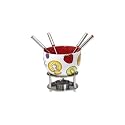 Mastrad Ceramic Fondue with Coloured Metal Handle Forks, Fruits Design
