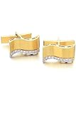 14k Gold and Diamond Shining Matte Wave Cufflinks