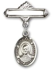 Sterling Silver Baby Badge with St. Josemaria Escriva Charm and Polished Badge Pin