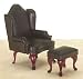 Dollhouse Miniature Brown Leather Wing Chair & Ottoman