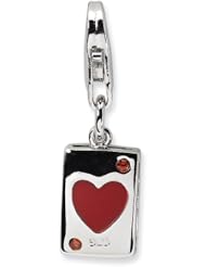 Sterling Silver CZ & Enameled Heart Card with Lobster Clasp Charm