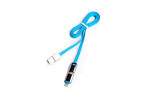 [Backup for Mobile Electronics] Techbros 2in1 Data Cable Multi-function Unique Flat Noodle Design USB Cable Quick Charge &amp; High Speed compatible for Both IOS &amp; Android phones (1 year warranty) Blue
