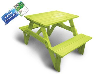 Lohasrus Kids Patio Picnic Table 15012 - Non-toxic Stained Fir, Indoor / Outdoor, for ages 2 to 5, Free Drawing Book