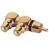 Gold RCA Y (1) Male To (2) Right Angle Female Black