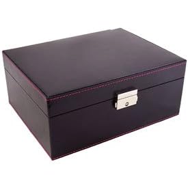 Faux Leather Locking Jewelry Box - Black