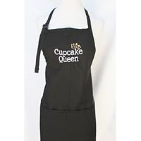 Black Embroidered Apron Cupcake Queen with Crown