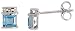 14k White Gold 1/4 (7mm) tall Post Earrings, w/ Round Brilliant Diamonds & Princess Cut Blue Topaz Stones