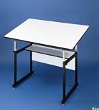 Alvin Workmaster Jr Drafting Table, Black Base, 31in x 42in White Top, Rounded Corners