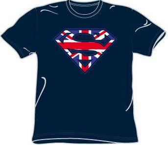 Superman UK BRITISH SHIELD Navy Blue Adult T-shirt Tee Shirt, XL