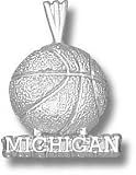 Michigan Wolverines Solid Sterling Silver ''MICHIGAN'' Basketball Pendant