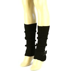 Winter Ski Boot Cover Ribbed Knit Buckle Belt Leg Arm Warmers Yoga Dancer Black