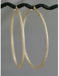 Solid 14K Yellow Gold Hoop Earrings 2.75" Italian Beauty 4g Sparkling MESH 69mmx2mm