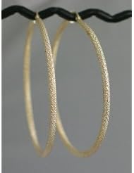 Italian 2.75" Solid 14K Yellow Gold Hoop Earrings 4.26g Sparkling Mesh 69mmx2mm