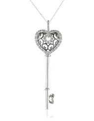10k White Gold Key Diamond Pendant Necklace (1/7 cttw, I-J Color, I2-I3 Clarity), 18