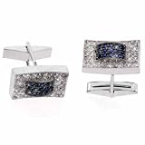 Sterling Silver rectangle Blue and Simulated Diamond CZ contemporary Cuff Links Cufflink