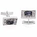 Sterling Silver rectangle Blue and Simulated Diamond CZ contemporary Cuff Links Cufflink
