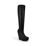 Sexy Knee High Platform Wedge Dress Boot Black