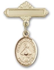 14K Gold Baby Badge with Our Lady of San Juan Charm and Polished Badge Pin