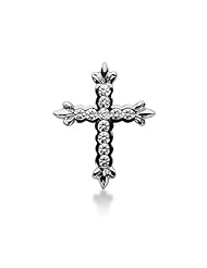 14K White Gold Round Diamond Semi Bezel Set Cross Pendant (0.64ct)