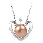 PearlsOnly Heart Pink 9.0-9.5mm AA Freshwater Silver with Rhodium Plated Cultured Pearl Pendant
