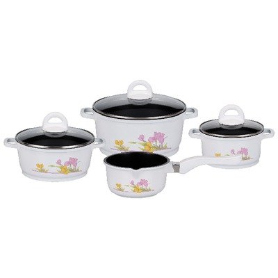 Paradiso Decorated Aluminum 7 Piece Cookware Set in White
