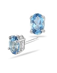 2.00 Cts of 7x5 mm AA Oval Swiss Blue Topaz Stud Earrings in 14K White Gold-Screw Backs