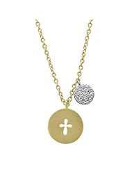 Meira T 14K Gold Cut Out Cross Disc accented by Diamond Disc Necklace