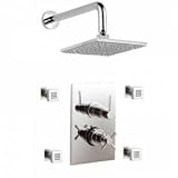 Twin Thermostatic Shower Valve with built-in diverter with 4 Square body jets and fixed head