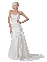 Strapless Beaded Applique Pleated Sweetheart Spring Summer Fall Satin Mermaid  Dress with a Court Train 