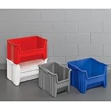Akro-Mils 13018 Stak-N-Store Stacking Hopper Front Plastic Storage Bin, Red, Case of 2