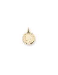 14k Girl Head on .018 Gauge Engravable Scalloped Disc Charm