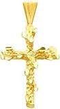 14K Yellow Gold Nugget Cross Pendant Charm Jewelry