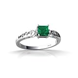 14K White Gold Square Created Emerald Filligree Ring