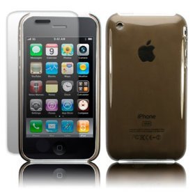 Quik - Apple Iphone 3G 3GS 8GB/16GB/32GB/ Transparant Black Flexy Gel Crystal Case Cover & Screen Protector