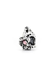 Novobeads Robin on Apple Blossom Silver w/ Crystals Charm Bead - Made in USA w imported materials - Fits all major bead bracelets
