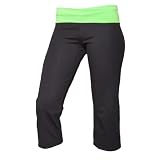 Solid Black with Lime Green Waist Practice Capris for Women and Girls, Adult Sizes