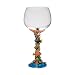 Hand-Painted and Jeweled Sea Life Scene in a Dazzling Array of Colors Wine Glass