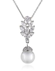 Nina Rinda Pearl and Flame Top Cubic Zirconia Chain Pendant Necklace, 18"