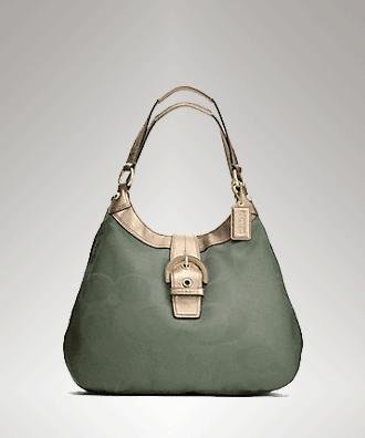Authentic Coach Soho Textured Optic Signature Large Lynn Hobo Handbag 17393 Green/Gold