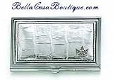 Beautiful Jeweled Business Card Case- Silver Leather