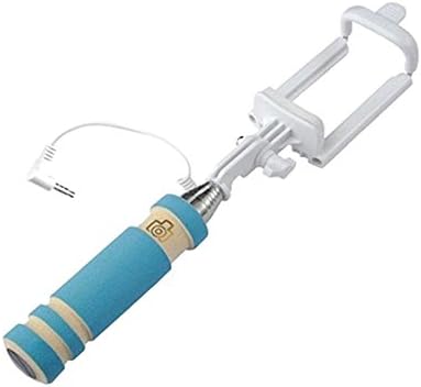 SideTech Self-portrait Extendable Selfie Stick with built-in Remote Shutter and adjustable holder for all smartphones (Mini Blue, Battery Free)