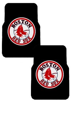 A Set of 2 MLB Major League Baseball Licensed Universal-Fit Molded Front Rubber Floor Mats - Boston Red Sox