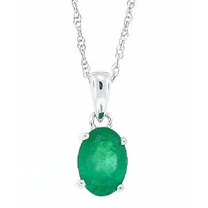 Buy 1.00Ct 7X5MM Oval Genuine Emerald Pendant in 14Kt White Gold w chain(AB Quality)
